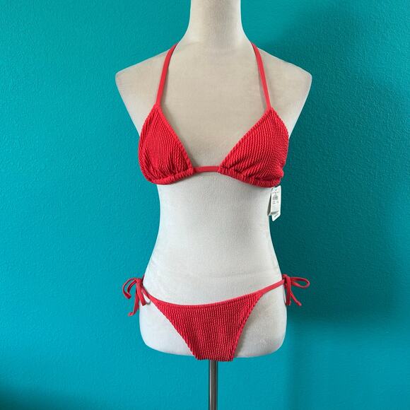 NWT Aerie Crinkle String Triangle Bikini Top & Cheekiest Tie Bikini Bottom SET M - Picture 3 of 8
